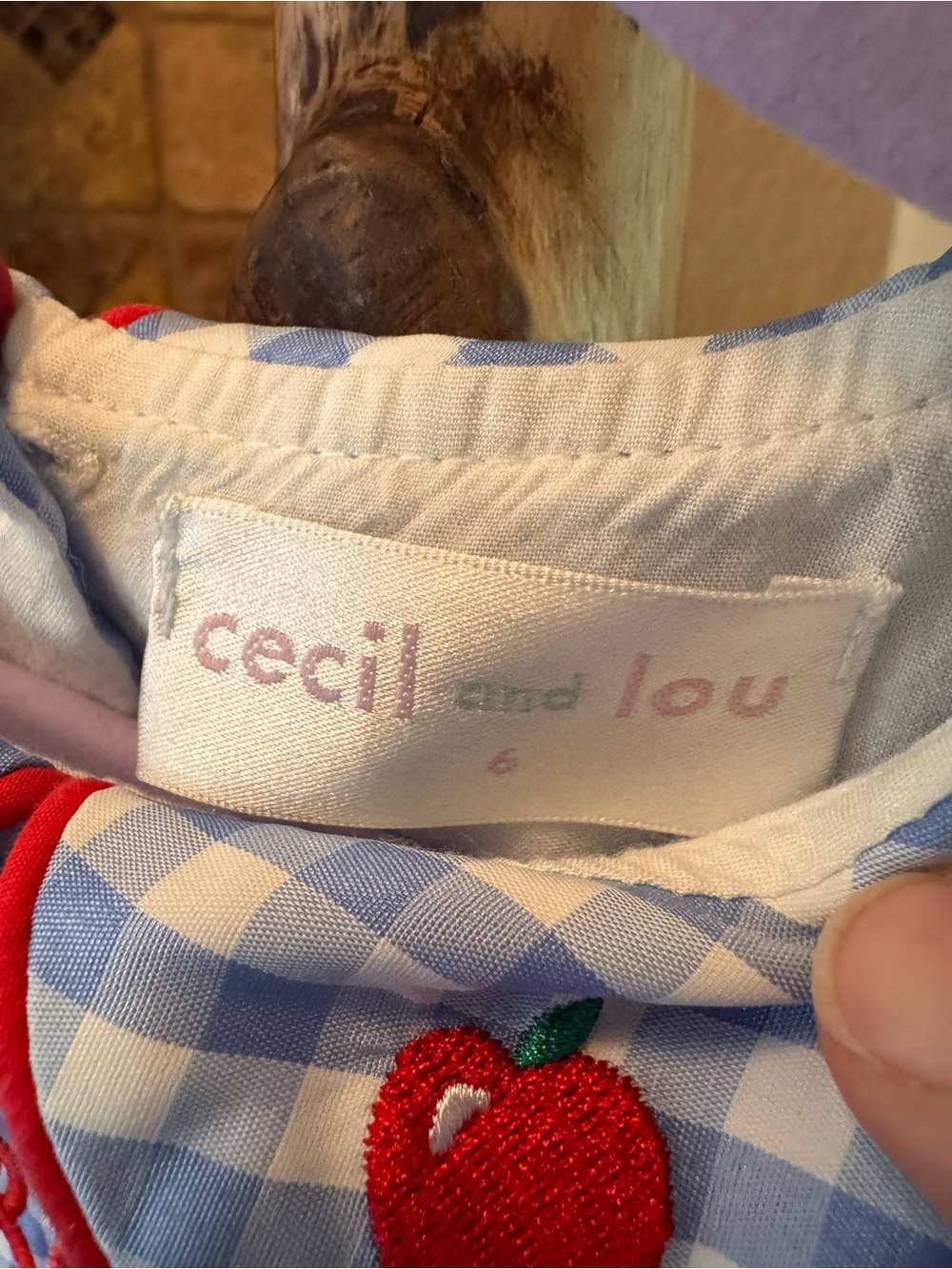 Cecil and Lou Size 6 Blue Gingham Kids Casual Dress with Red Trim - Picture 2 of 3